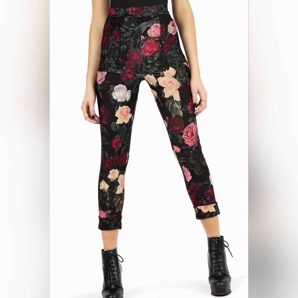 Blackmilk Dark Roses Cuffed Pants